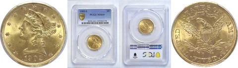 1902-S $5 Gold Coin PCGS MS-64+ Cover