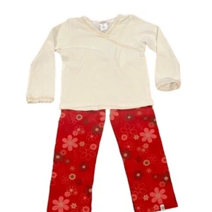 Mädchen 2-teiliges Set Creme Langarm Oberteil/Rot Blumen Hose 3T - Bild 1 von 3