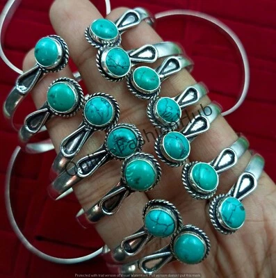 Santa Rosa Turquoise 8MM Gemstone Cuff Bangle Lot 5pc 925 Sterling Silver Plated - Image 1 of 4