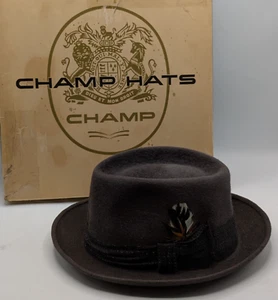 Vintage Champ Fedora Feel the Felt Orbit Grey Hat 7 1/4 with Original Box - Picture 1 of 19