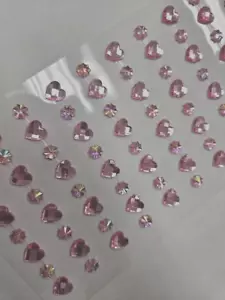 CraftbuddyUS 96pcs AB PINK HEART/FLOWER Self Adhesive Rhinestone Gems Craft - Picture 1 of 2