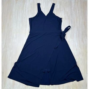 41 Hawthorn Azul Marino Corbata Cintura Cuello en V Imitación Envoltura Versátil Vestido Midi atemporal XL - Imagen 1 de 14