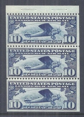 1927 US C10a Lindbergh Airmail, Booklet Pane of 3 w/ Tab & Front Cover MNH - Image 1 of 3