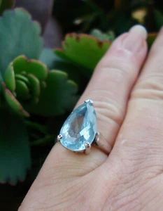 ANILLO VINTAGE DE 3,5 quilates corte pera azul cielo 3,5 quilates aguamarina oro blanco 9 k 4,2 g - Imagen 1 de 12