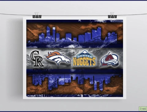 DENVER Sports Poster Broncos Avalanche Nuggets Rockies 24x36in Free Shipping US Cover