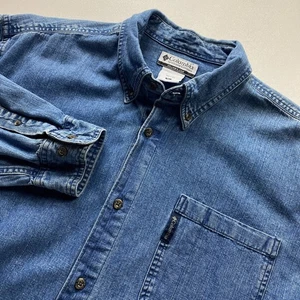 Columbia Lewisville Denim Shirt Mens XL Blue Cotton Button Up Long Sleeve Pocket - Picture 1 of 13