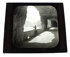Antike Axenstrasse Vierwaldstättersee Schweiz Glas Zauber Laterne Dia - Bild 1 von 2