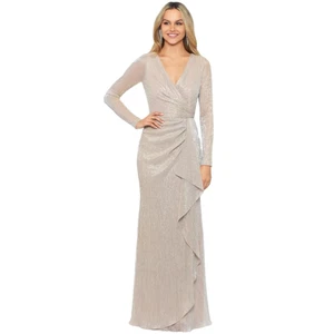 Betsy & Adam Women's Pleated Metallic V-Neck Dress with Ruching Detail Size 14 - Picture 1 of 14