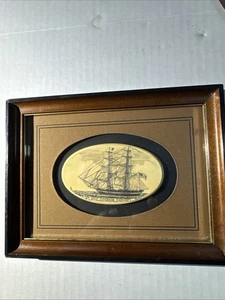 VINTAGE Stephen Barlow Scrimshaw Clipper Schiff Polymer gerahmt mattiert - Bild 1 von 5