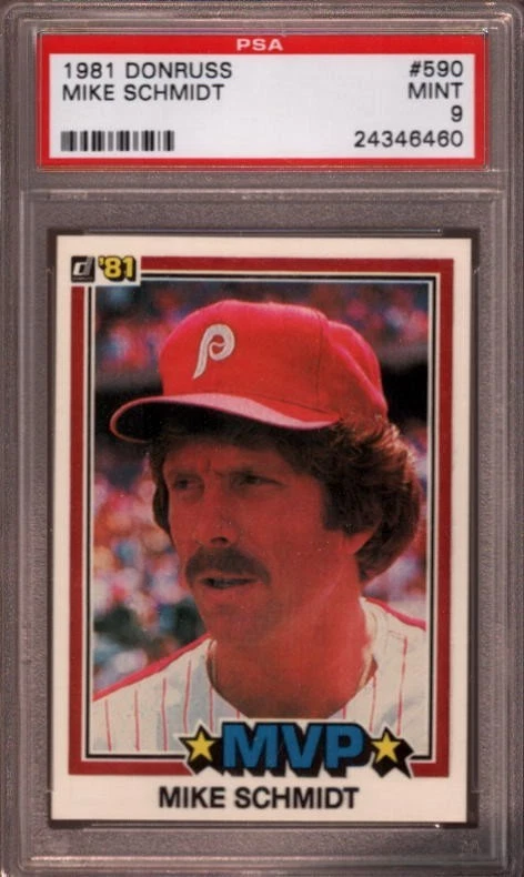 1981 DONRUSS # 590 MIKE SCHMIDT ☆HALL OF FAME☆ PHILADELPHIA PHILLIES PSA 9 MINT - Image 1 of 1