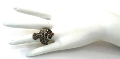 CPJ DESIGNER OWL IN FLIGHT SPARKLING MARCASITE STERLING SILVER RING SIZE 10 - Image 1 of 4