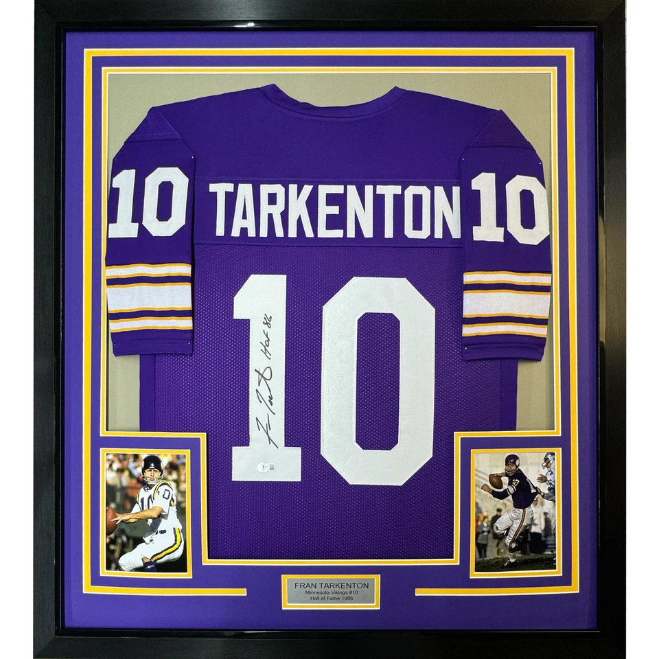 Framed Autographed/Signed Fran Tarkenton HOF 86 33x42 Purple Jersey JSA COA - Image 1 of 2