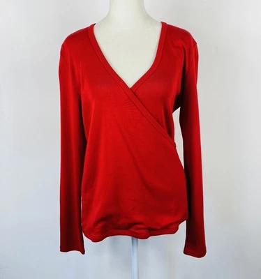 Lilla P Size Medium Long Sleeve Surplice Cotton Top Red - Image 1 of 4