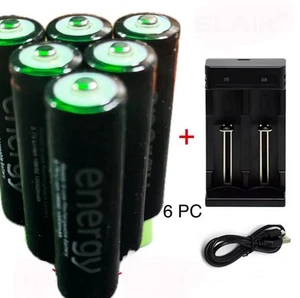 6pcs 18650 Rechargeable Battery with 10000mAh 3.7V Li-ion + charger - Picture 1 of 1