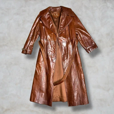 Gabardina Skin Gear Napa Y Ante vintage cuello ancho años 70 cuero carmelo para mujer  Foto 1 de 4