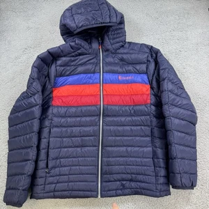 Cotopaxi Jacket Mens Medium Navy Hooded Down Puffer Colorblock Insulated Quilted - Picture 1 of 9