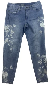 Venus Women’s Floral Embroidered Jeans Size 6 Medium Wash Y2K Boho Lace Cuff - Picture 1 of 5