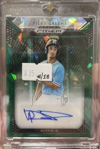 2019 RILEY GREENE PANINI PRIZM GREEN ICE #9 AUTO /18 MADE SP ROOKIE TIGERS (AU) - Bild 1 von 3