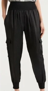 CINQ A SEPT GILES SCHWARZ SATIN CARGO UTILITY JOGGINGHOSE ÜBERZIEHHOSE GRÖSSE SMALL - Bild 1 von 10