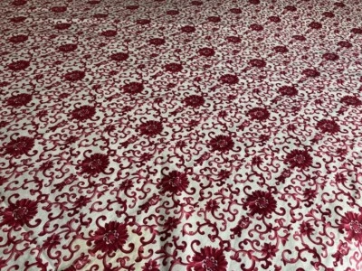 RALPH LAUREN TAMARIND PORCELAIN FLORAL SCROLL RED QUEEN FLAT SHEET #55 - Image 1 of 4