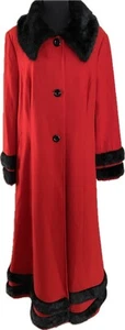 Ashro Long Red Wool Black Faux Fur Trim Winter Formal Dressy Coat Size 18 - Picture 1 of 8