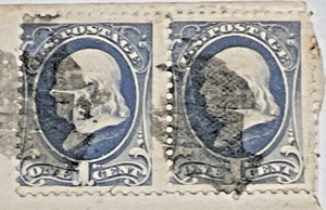Estampilla de Estados Unidos, Scott 206, par de 1 centavo Franklin en cubierta cancelada a mano 1885 - Imagen 1 de 5