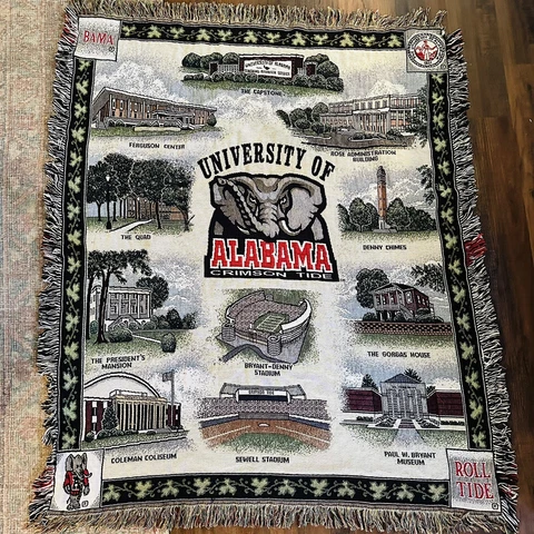 Vintage University Of Alabama Campus Tapestry Blanket 45x55” Crimson Tide Cover