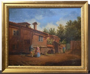 Genreszene im alten Stockholm 19. Jahrhundert Ölgemälde signiert von Erik Magnus - Bild 1 von 7
