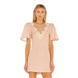 Tularosa | NEW Levy Embroidered Linen Puff Sleeve Mini Dress in Natural Size XS - Picture 1 of 13