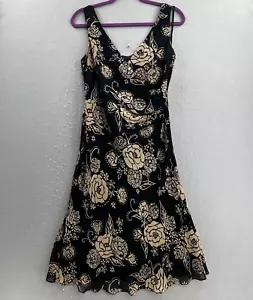 Vestido Ralph Lauren Vintage Mujer 8 Negro Floral Seda Línea A Sin Mangas Cuello en V - Imagen 1 de 5
