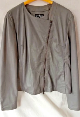 VERA PELLE женщин 52 (США 14) серый мягкой кожи Moto куртка сделано в Италии - Изображение 1 из 4