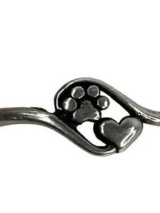 Size 9  Sterling Silver Ring Pet Paw & Heart - Picture 1 of 11
