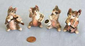Konvolut 4 Vintage Katzenfiguren spielen Musikinstrumente mit Schnurrhaaren - Bild 1 von 17