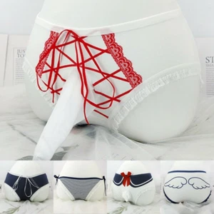 Men Sexy Sissy Pouch Panties Cotton Lace Breathable Briefs Thongs Underwear - Picture 1 of 13