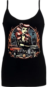 Rockabilly Hotrod Pin-up Womens Spaghetti Strap Tattoo Lowbrow Psychobilly Retro - Picture 1 of 1