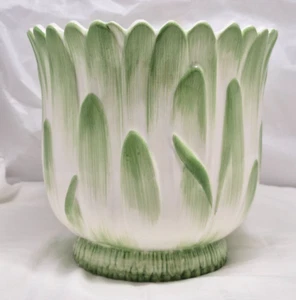 Jarrón jardinera Tiffany & Co 1995 hoja verde cerámica, hecho en Italia, 6" x 6,5" - Imagen 1 de 9