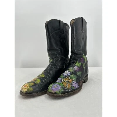 Justin Ropers Womens Cowboy Boots Size 5.5A Upcycled Hand Painted Floral Western Foto 1 de 4