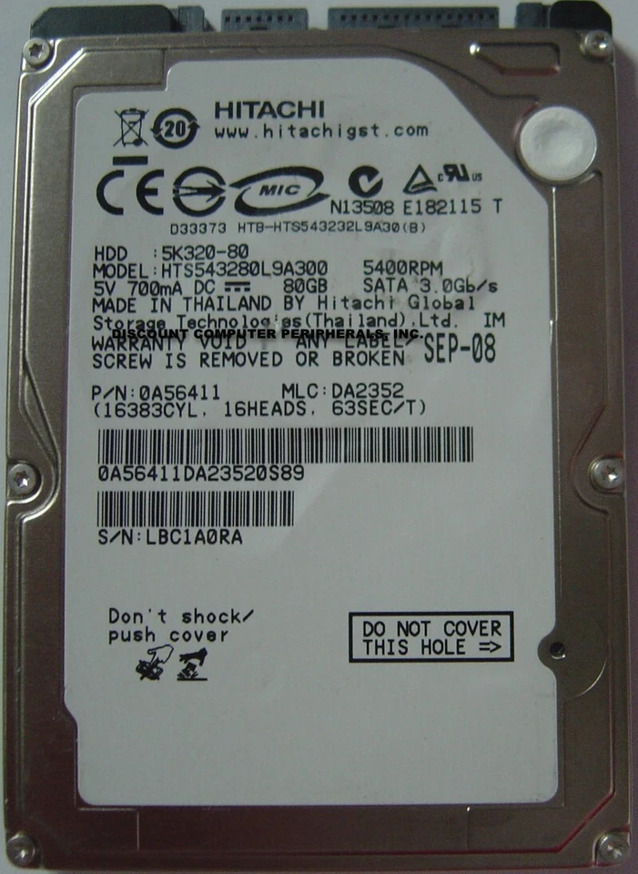 HTS543280L9A300 Hitachi 80GB SATA II 2.5 9.5MM Hard Drive Tested Our Drives Work - Image 1 of 1