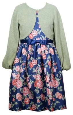 Новый с Ярлыками Bonnie Jean девочек 6 темно-синий цветочный специальный случай платье комплект зеленый жакет - Изображение 1 из 2