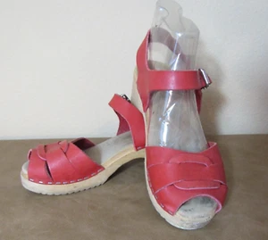Lotta From Stockholm Red Swedish Peep Toe Clogs Sandals Size 36/Size 6 - Picture 1 of 6