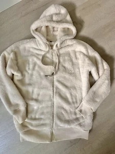 Aerie Hooded Soft Sherpa Zip Up Jacket Hoodie Soft Fuzzy Ivory / Cream XS XSMALL - Picture 1 of 2