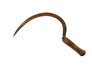 Antique Primitive Scythe Farm Tool Wooden Handle Forged Garden Barn Blade 15" - Picture 1 of 7