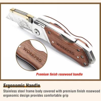 Cuchillo utilitario plegable WORKPRO con 10 hojas cortador de alta resistencia cambio rápido de hoja Foto 1 de 4