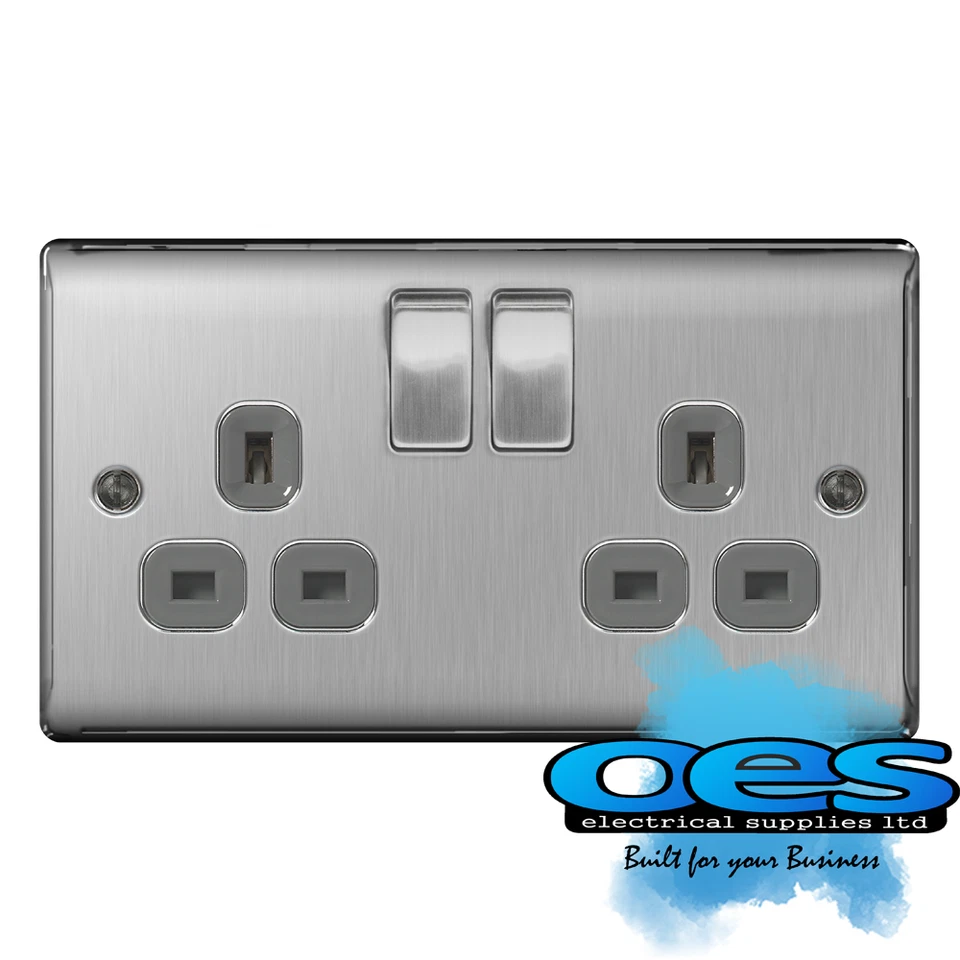 BG Nexus NBS22G Brushed Steel/Satin Chrome 13Amp Double Plug Socket 2 Gang   - Image 1 of 1