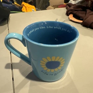 Life Is Good Home DAISY Coffee Cappuccino Mug Lt Blue w/ Dark Blue Interior 16oz - Picture 1 of 6