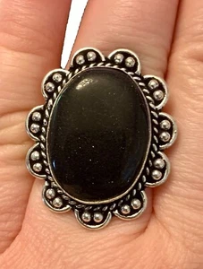 Blauer Sonnenstein Cabochon Ring Deutsch Silber ausgefallene Fassung Boho Statement Ring Gr. 7 - Bild 1 von 8