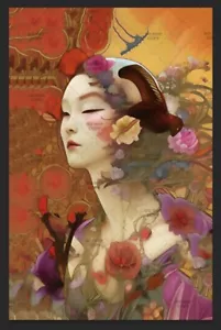 Floral Surreal Japanese Geisha Girl 3 Print by Ziola Signed 11x17 - Poppy flower - Picture 1 of 5