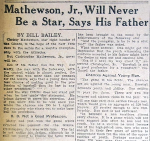 1911 Chicago Sports Page - My Son Will Never Be a Star Says Christy Mathewson - Picture 1 of 2