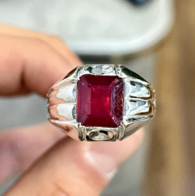 Natural Ruby Ring Square Cut Ruby Stone Afghani Ruby Ring Gift Ring 925 Silver - Image 1 of 4