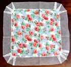 VINTAGE HANKY 1930s FLORAL PRINT ROSES WITH TULLE LACE EDGING EXCELLENT NEW